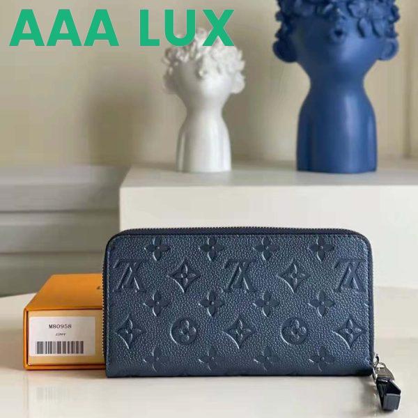 Replica Louis Vuitton LV Unisex Zippy Wallet Navy Nacre Embossed Grained Cowhide Leather 4