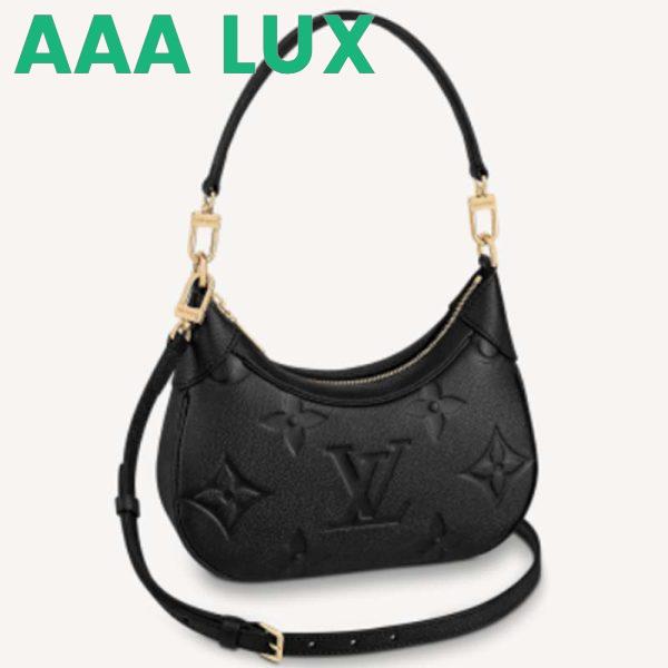 Replica Louis Vuitton LV Women Bagatelle Black Handbag Monogram Empreinte Embossed Grained Cowhide
