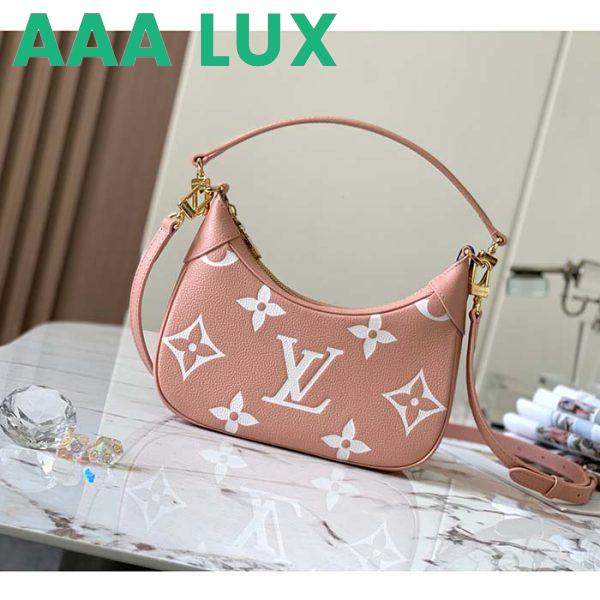 Replica Louis Vuitton LV Women Bagatelle Mini Hobo Handbag Pink Embossed Grained Cowhide Leather 3
