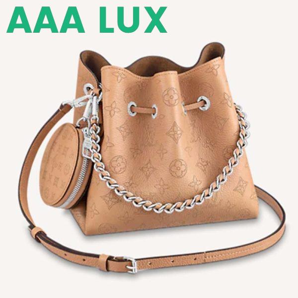 Replica Louis Vuitton LV Women Bella Bucket Bag Mahina Arizona Brown Calfskin Calf Monogram