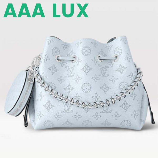 Replica Louis Vuitton LV Women Bella Bucket Bag Olympe Blue Perforated Mahina Calf Leather