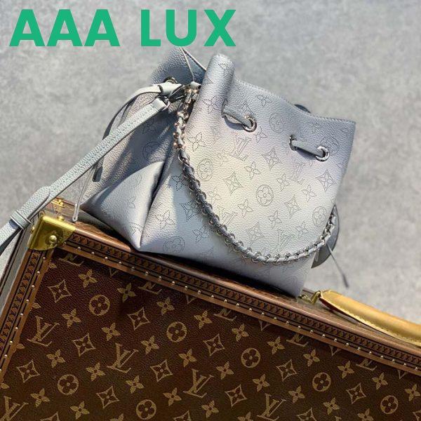 Replica Louis Vuitton LV Women Bella Bucket Bag Olympe Blue Perforated Mahina Calf Leather 4