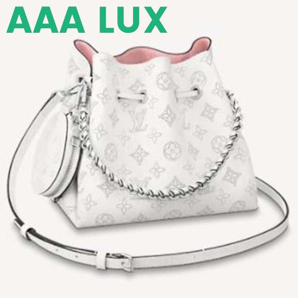Replica Louis Vuitton LV Women Bella Bucket Bag White Mahina Perforated Calf Leather