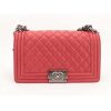 Replica Chanel Women CC Leboy Flap Bag Chain in Calfskin Leather-Red