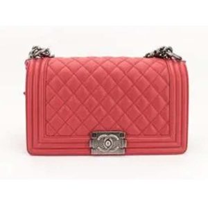 Replica Chanel Women CC Leboy Flap Bag Chain in Calfskin Leather-Red 2