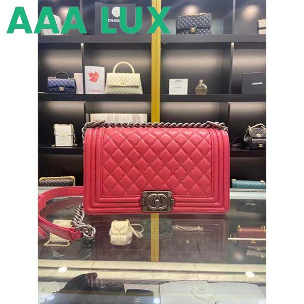 Replica Chanel Women CC Leboy Flap Bag Chain in Calfskin Leather-Red 3