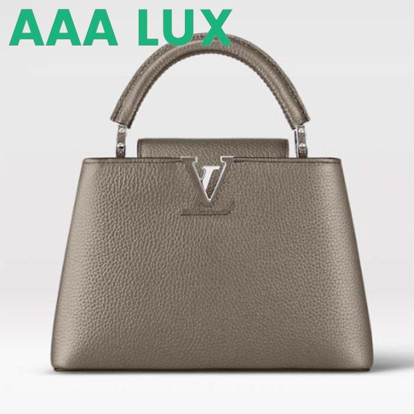 Replica Louis Vuitton LV Women Capucines BB Hand Bag Etain Metallic Gray Taurillon Leather 2