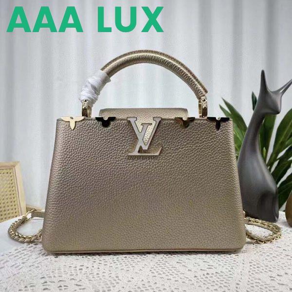 Replica Louis Vuitton LV Women Capucines BB Hand Bag Etain Metallic Gray Taurillon Leather 3