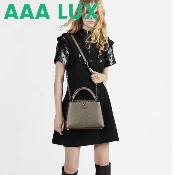 Replica Louis Vuitton LV Women Capucines BB Hand Bag Etain Metallic Gray Taurillon Leather 14