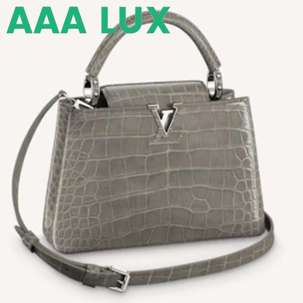 Replica Louis Vuitton LV Women Capucines BB Handbag Grey Crocodilian Leather 2