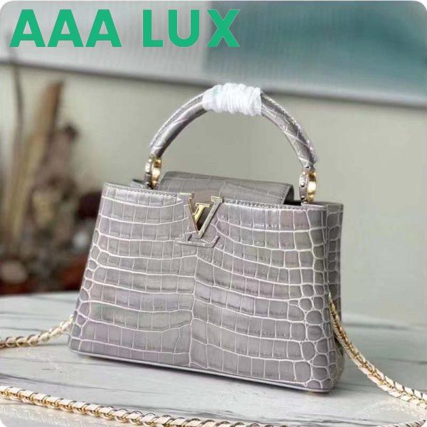 Replica Louis Vuitton LV Women Capucines BB Handbag Grey Crocodilian Leather 3