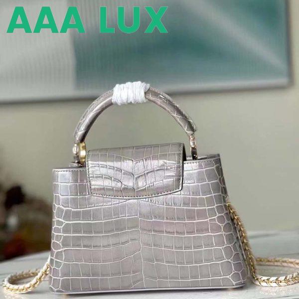 Replica Louis Vuitton LV Women Capucines BB Handbag Grey Crocodilian Leather 4