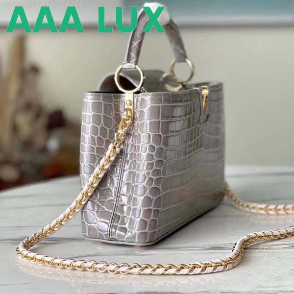 Replica Louis Vuitton LV Women Capucines BB Handbag Grey Crocodilian Leather 6