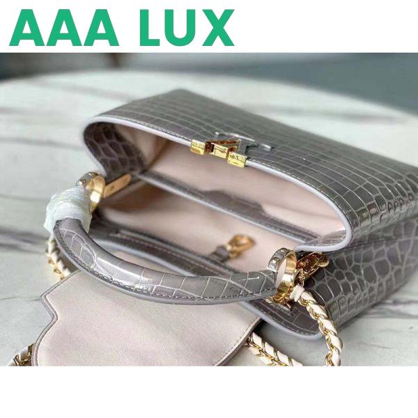 Replica Louis Vuitton LV Women Capucines BB Handbag Grey Crocodilian Leather 7