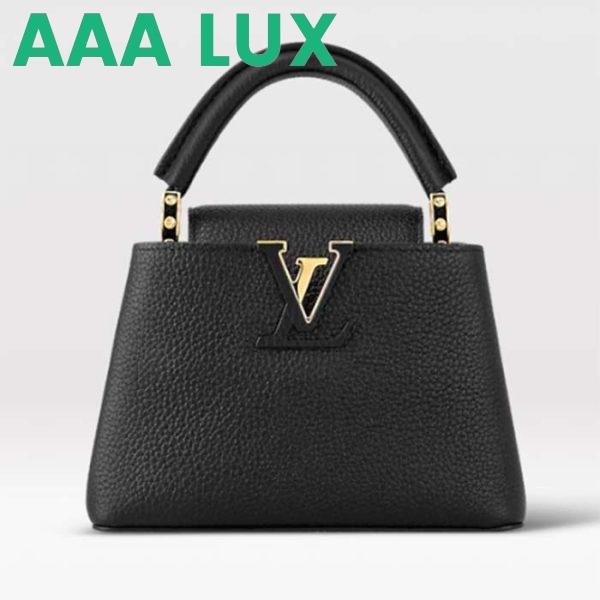 Replica Louis Vuitton LV Women Capucines Mini Handbag Black Taurillon Cowhide Leather 2