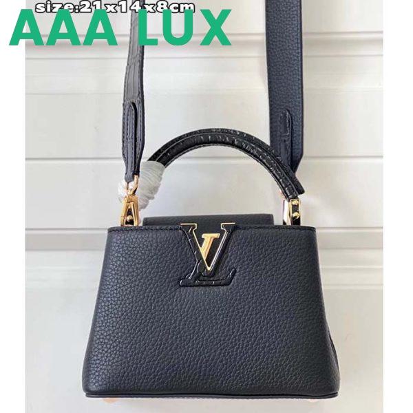 Replica Louis Vuitton LV Women Capucines Mini Handbag Black Taurillon Cowhide Leather 3