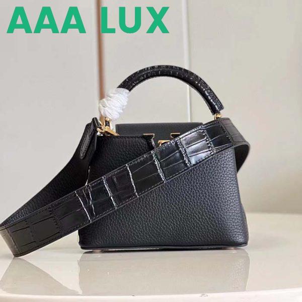 Replica Louis Vuitton LV Women Capucines Mini Handbag Black Taurillon Cowhide Leather 4