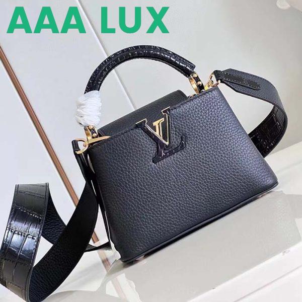 Replica Louis Vuitton LV Women Capucines Mini Handbag Black Taurillon Cowhide Leather 5