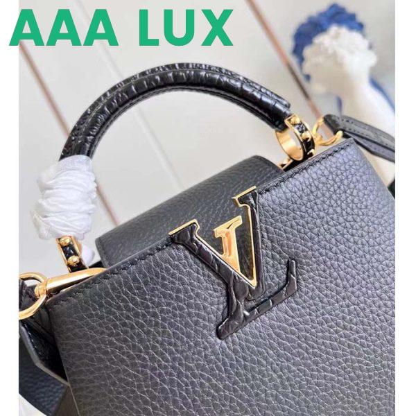 Replica Louis Vuitton LV Women Capucines Mini Handbag Black Taurillon Cowhide Leather 9