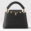 Replica Louis Vuitton LV Women Capucines Mini Handbag Black Taurillon Leather