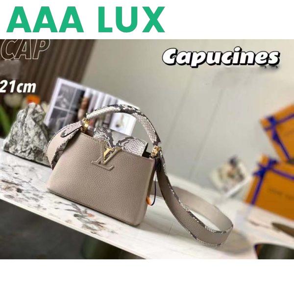 Replica Louis Vuitton LV Women Capucines Mini Handbag Galet Gray Taurillon Python Leather 3