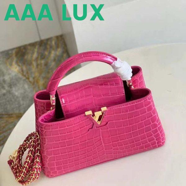 Replica Louis Vuitton LV Women Capucines BB Handbag Pink Crocodilian Leather 7