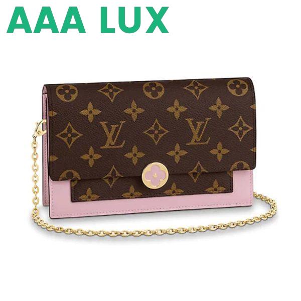 Replica Louis Vuitton LV Women Flore Chain Wallet in Monogram Coated Canvas and Calf Leather