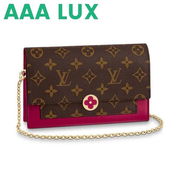 Replica Louis Vuitton LV Women Flore Chain Wallet in Monogram Coated Canvas and Calf Leather 3