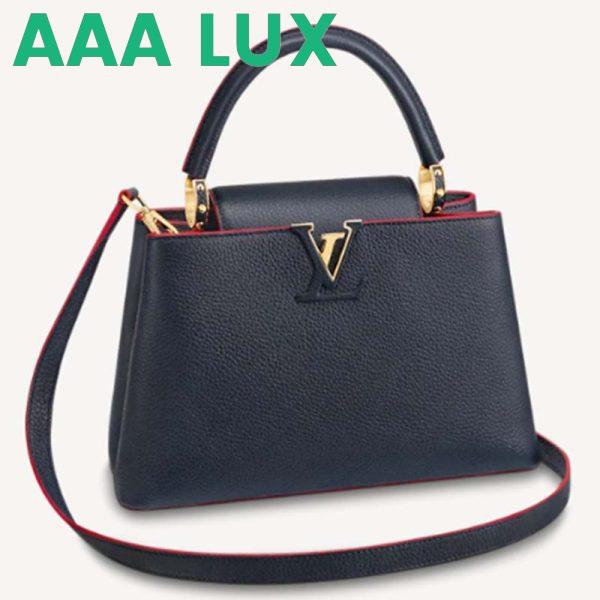 Replica Louis Vuitton LV Women Capucines MM Handbag Navy Blue Red Taurillon Leather 2