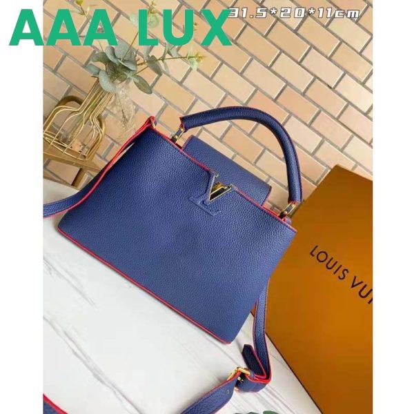 Replica Louis Vuitton LV Women Capucines MM Handbag Navy Blue Red Taurillon Leather 3