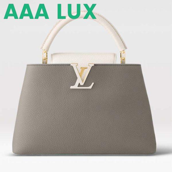 Replica Louis Vuitton LV Women Capucines MM Handbag Steeple Gray Greige Taurillon Leather 2
