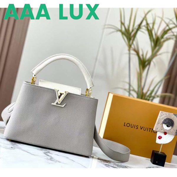 Replica Louis Vuitton LV Women Capucines MM Handbag Steeple Gray Greige Taurillon Leather 3