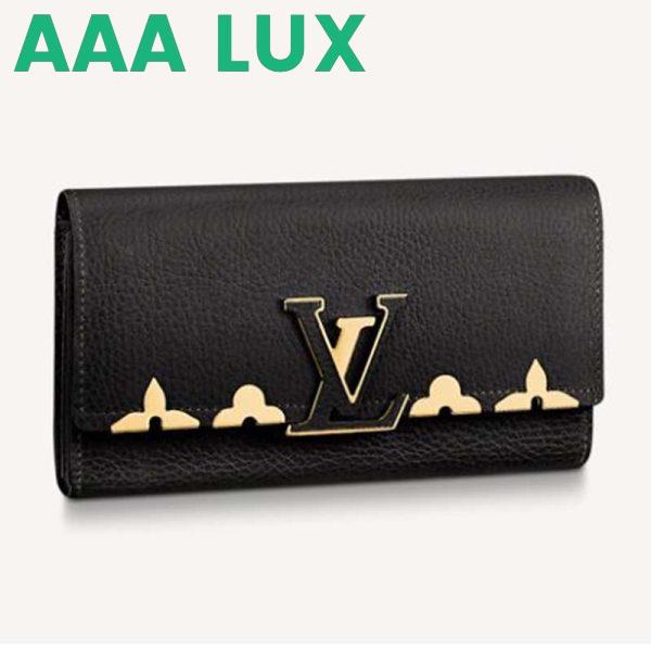 Replica Louis Vuitton LV Women Capucines Monogram Flower Wallet Taurillon Leather-Black