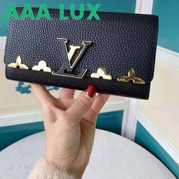 Replica Louis Vuitton LV Women Capucines Monogram Flower Wallet Taurillon Leather-Black 3