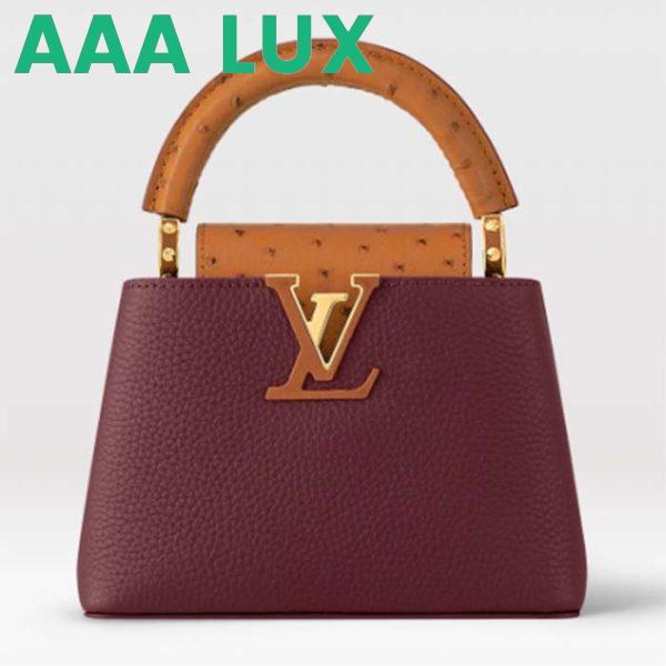 Replica Louis Vuitton LV Women Capucines Mini Handbag Red Taurillon Ostrich Leather 2