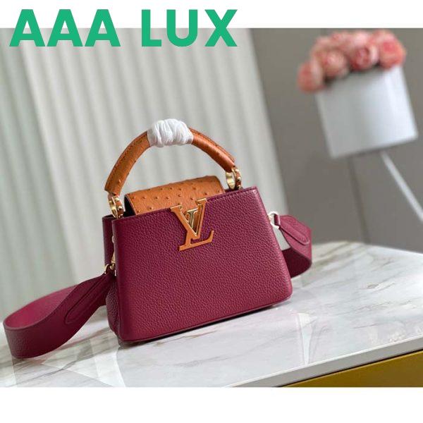 Replica Louis Vuitton LV Women Capucines Mini Handbag Red Taurillon Ostrich Leather 3
