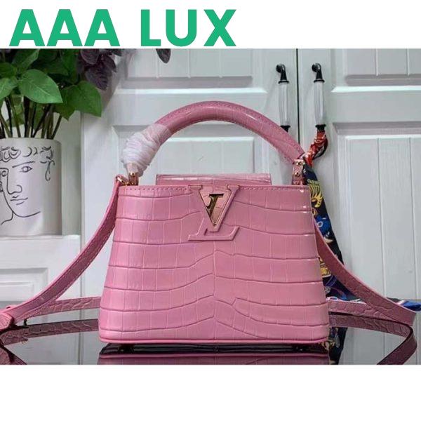 Replica Louis Vuitton LV Women Capucines Mini Handbag Pink Crocodilien Brillant Savoir Faire 3