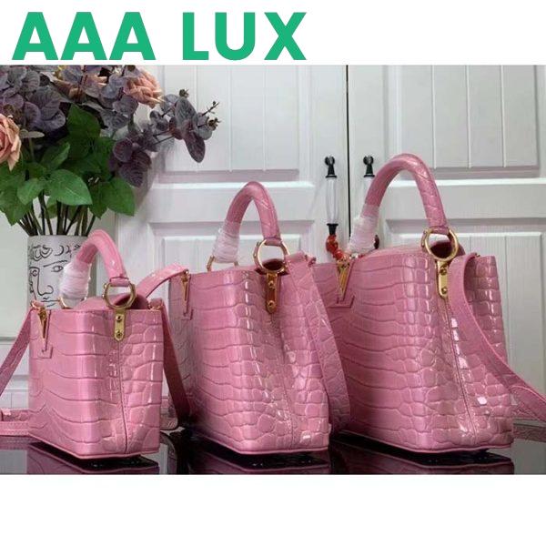 Replica Louis Vuitton LV Women Capucines Mini Handbag Pink Crocodilien Brillant Savoir Faire 14