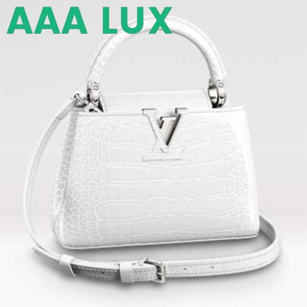 Replica Louis Vuitton LV Women Capucines Mini Handbag White Brilliant Crocodilien Leather