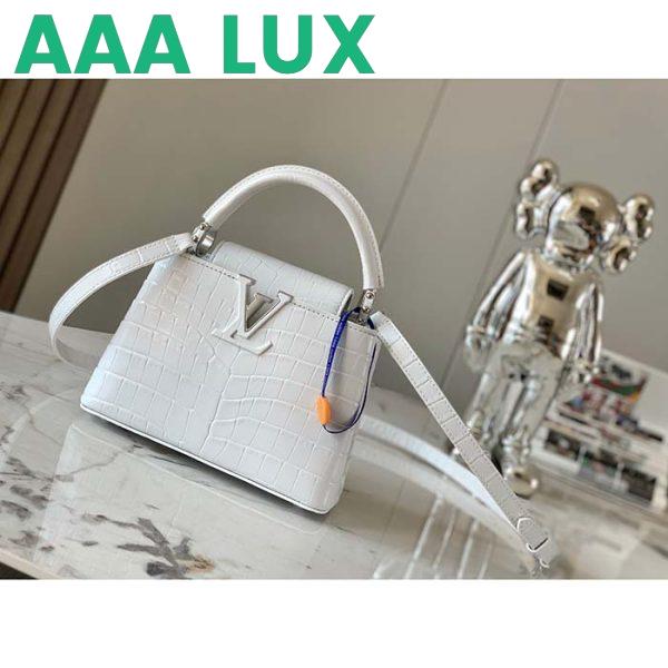 Replica Louis Vuitton LV Women Capucines Mini Handbag White Brilliant Crocodilien Leather 3