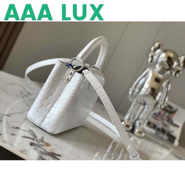 Replica Louis Vuitton LV Women Capucines Mini Handbag White Brilliant Crocodilien Leather 4