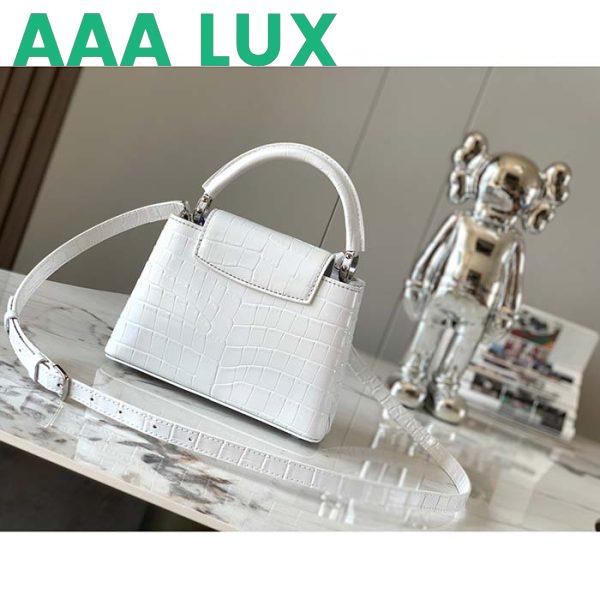 Replica Louis Vuitton LV Women Capucines Mini Handbag White Brilliant Crocodilien Leather 5