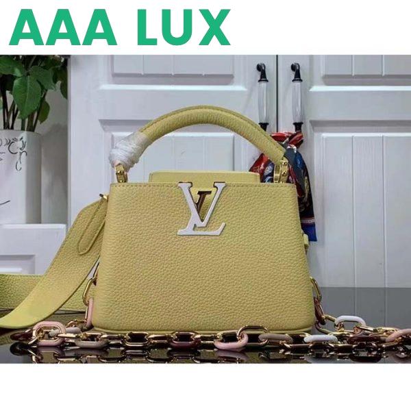 Replica Louis Vuitton LV Women Capucines Mini Handbag Yellow Taurillon Cowhide Leather 3