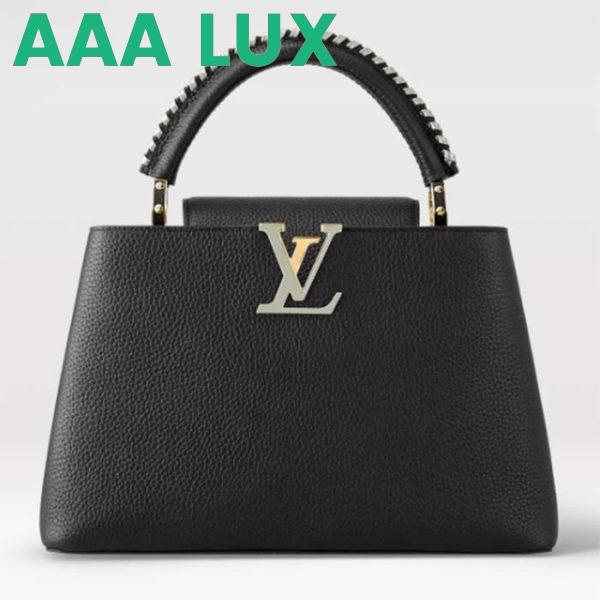 Replica Louis Vuitton LV Women Capucines MM Handbag Black Etain Metallic Gray Taurillon Leather