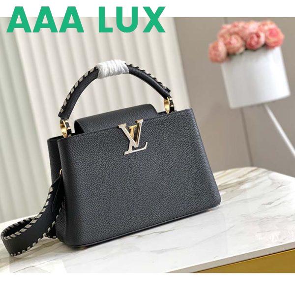 Replica Louis Vuitton LV Women Capucines MM Handbag Black Etain Metallic Gray Taurillon Leather 3