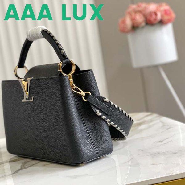 Replica Louis Vuitton LV Women Capucines MM Handbag Black Etain Metallic Gray Taurillon Leather 4
