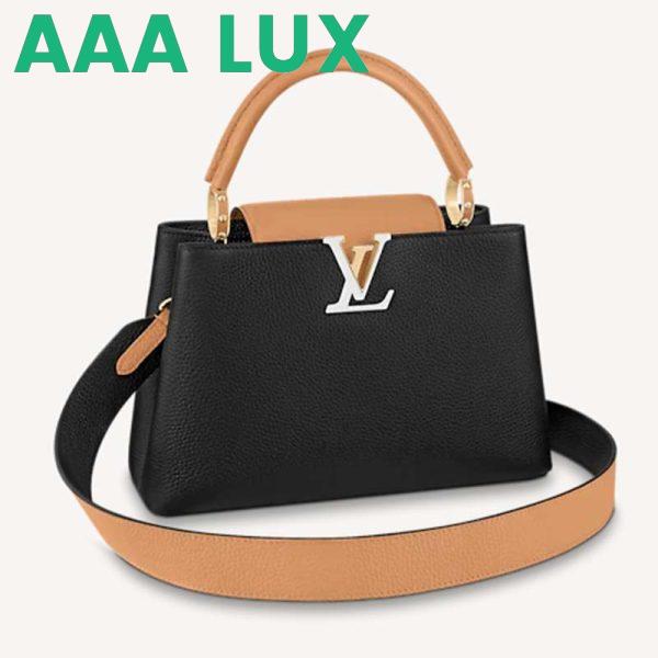Replica Louis Vuitton LV Women Capucines MM Handbag Black Gold Arizona Taurillon Leather
