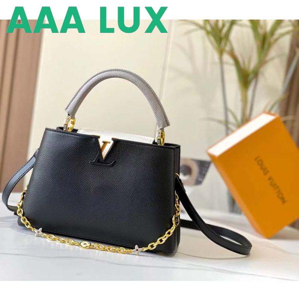 Replica Louis Vuitton LV Women Capucines MM Handbag Black Gray Taurillon Leather 3