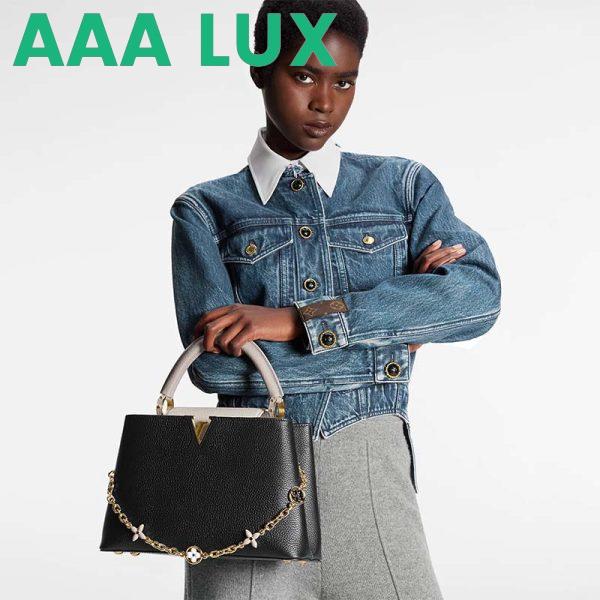 Replica Louis Vuitton LV Women Capucines MM Handbag Black Gray Taurillon Leather 13