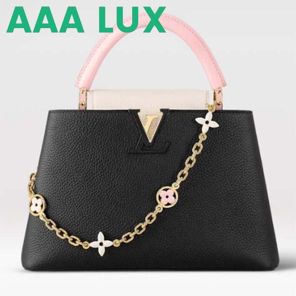 Replica Louis Vuitton LV Women Capucines MM Handbag Black Pink Taurillon Leather